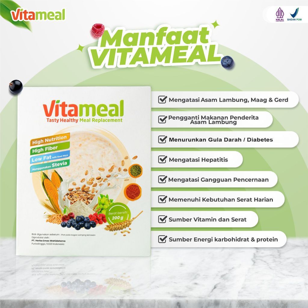 

VITAMEAL Sereal Sehat Multigrain Bantu Turunkan Gula Darah Cegah Diabetes dan Kolesterol Alami Tanpa Efek Samping Meal Replacement Paket 2 Box