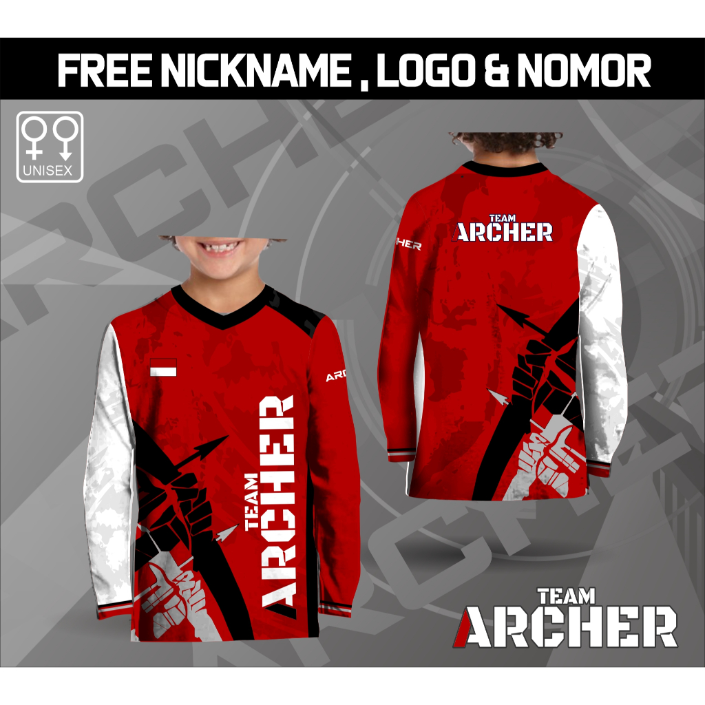 Baju anak kaos oalah raga panah jersey archer panahan lengan panjang