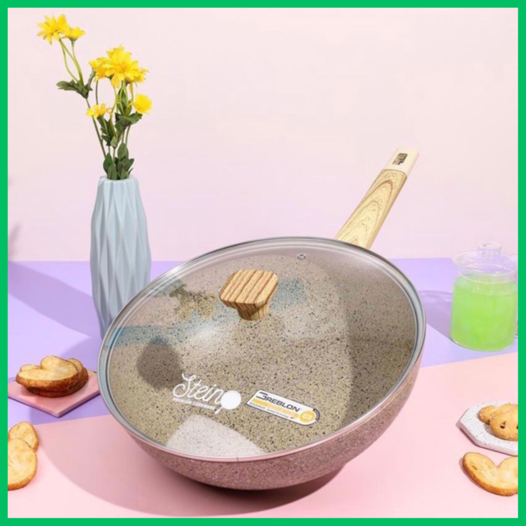 steincookware onyx wok pan 30 cm + tutup kaca wajan anti lengket