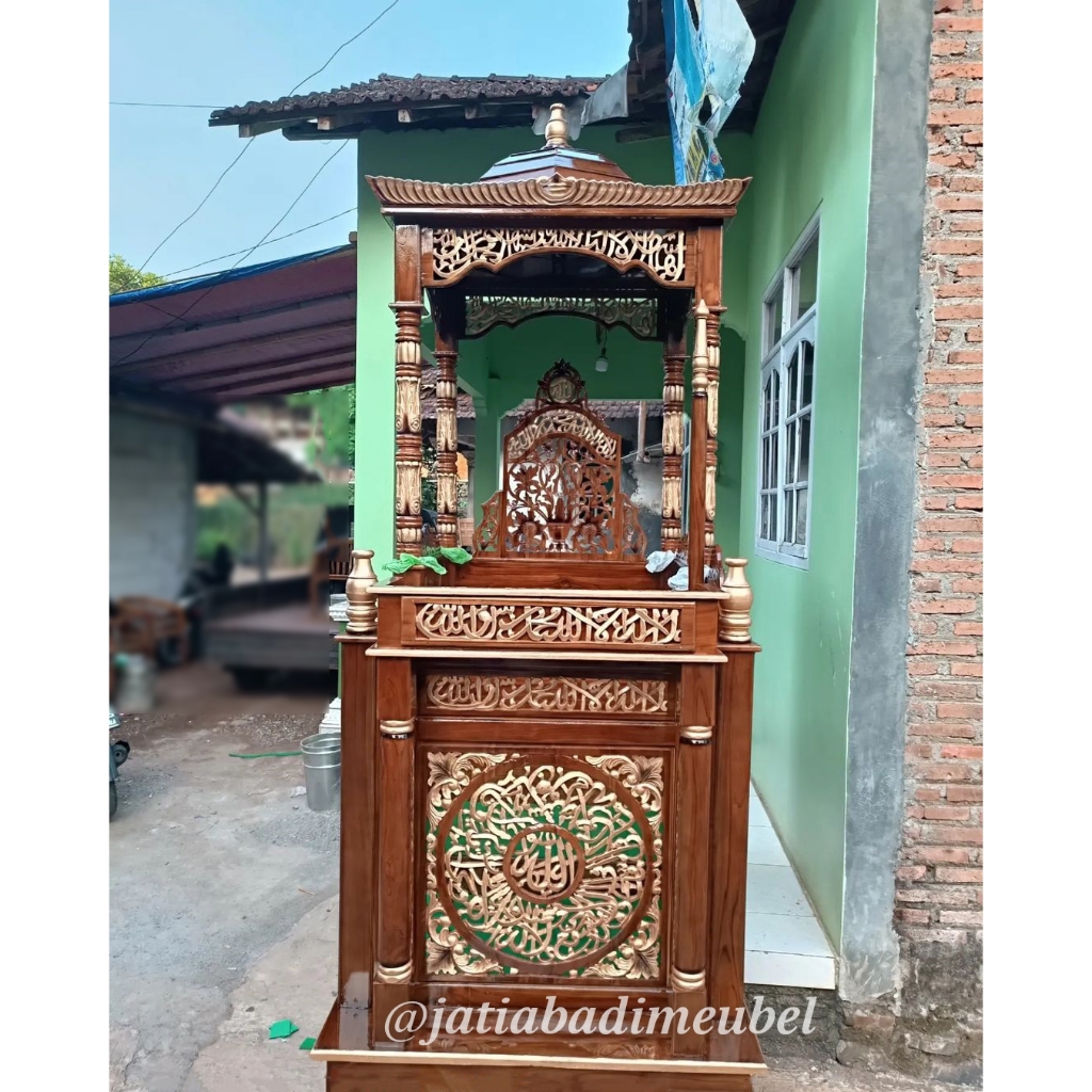 Mimbar Masjid Kubah Besar Ukir Kayu Jati, Podium Mimbar Ceramah Masjid Mimbar Khutbah Jati Pintu Sam