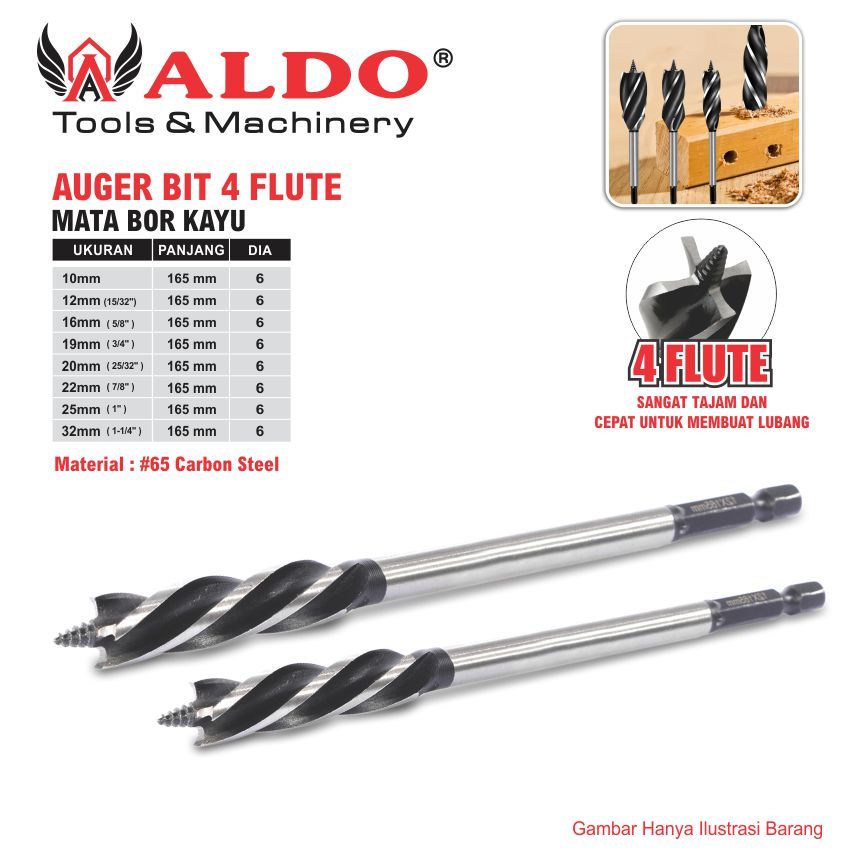 MATA BOR KAYU / AUGER BIT 4 FLUTE MERK ALDO