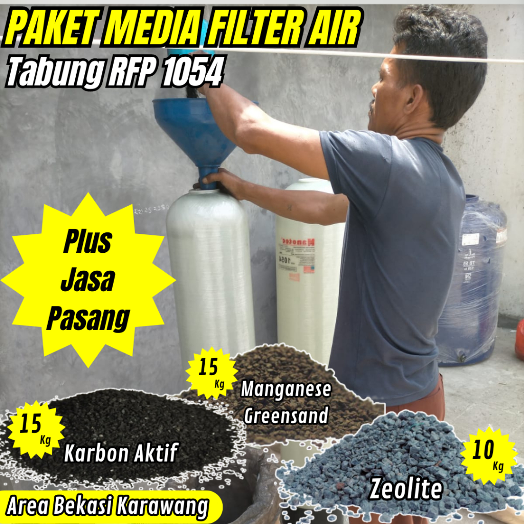 Paket Tabung FRP dan Stainless 1054 Filter Media Air Sumur dan Kuning Untuk Apartemen Rumahan Perkan