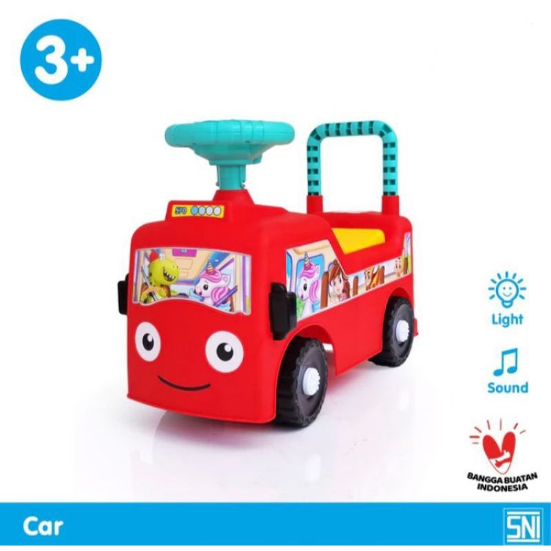 SHP 570 [BISA DINAIKI] Ride On Bus Mainan Tunggang Anak Bis Telolet Mobil Dorong AYO BUS BASURI Warn