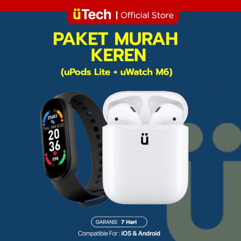 uTech Paket Murah Keren TWS + Smartwatch  [uPods Lite + uWatch M6] Original Garansi by uTech Indones