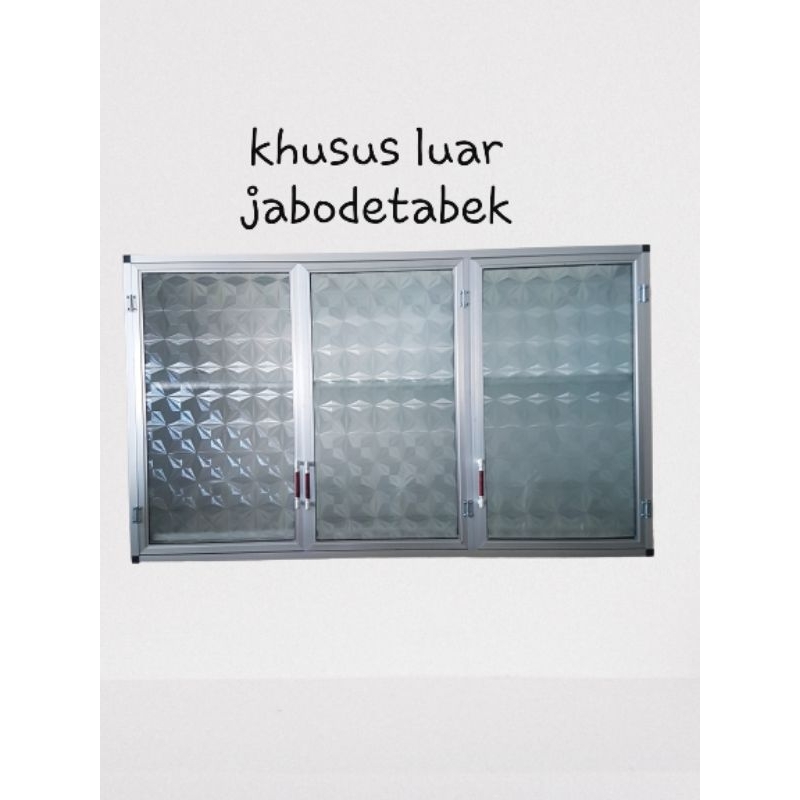 rak lemari gantung kitchen set atas aluminium kaca 3 pintu +piring