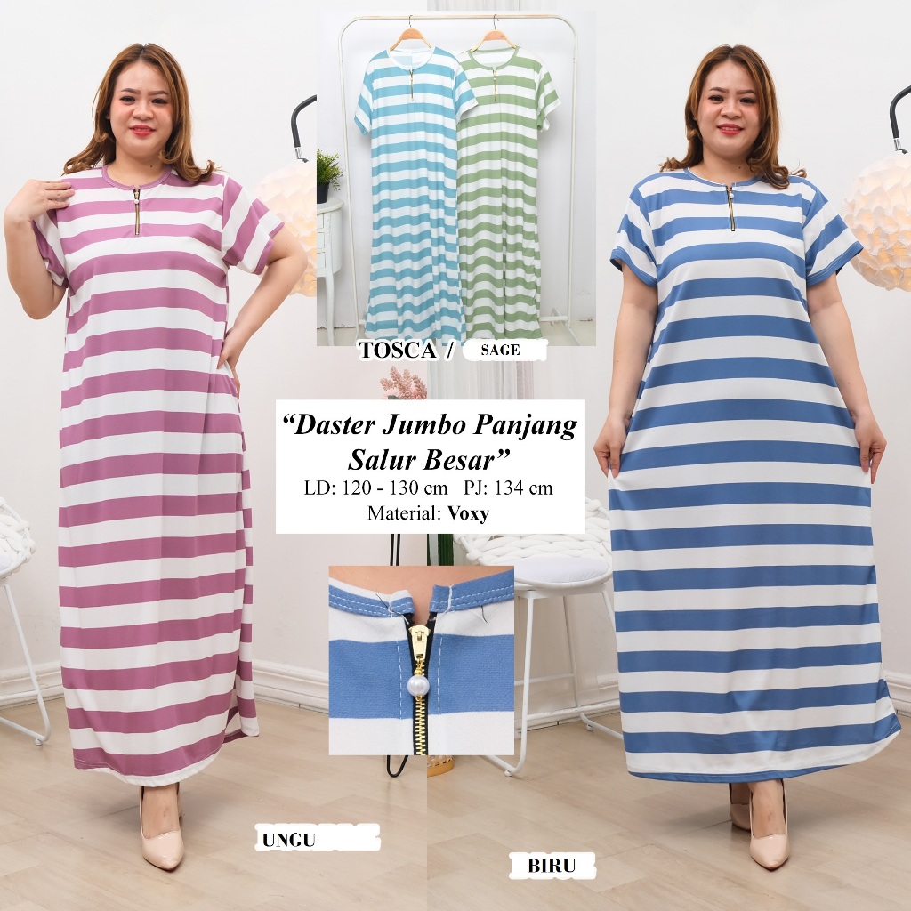 Daster Jumbo Sleting Salur Besar Matt Voxi Adem/Daster Panjang Jumbo / Daster Ld120 Pj138Cm