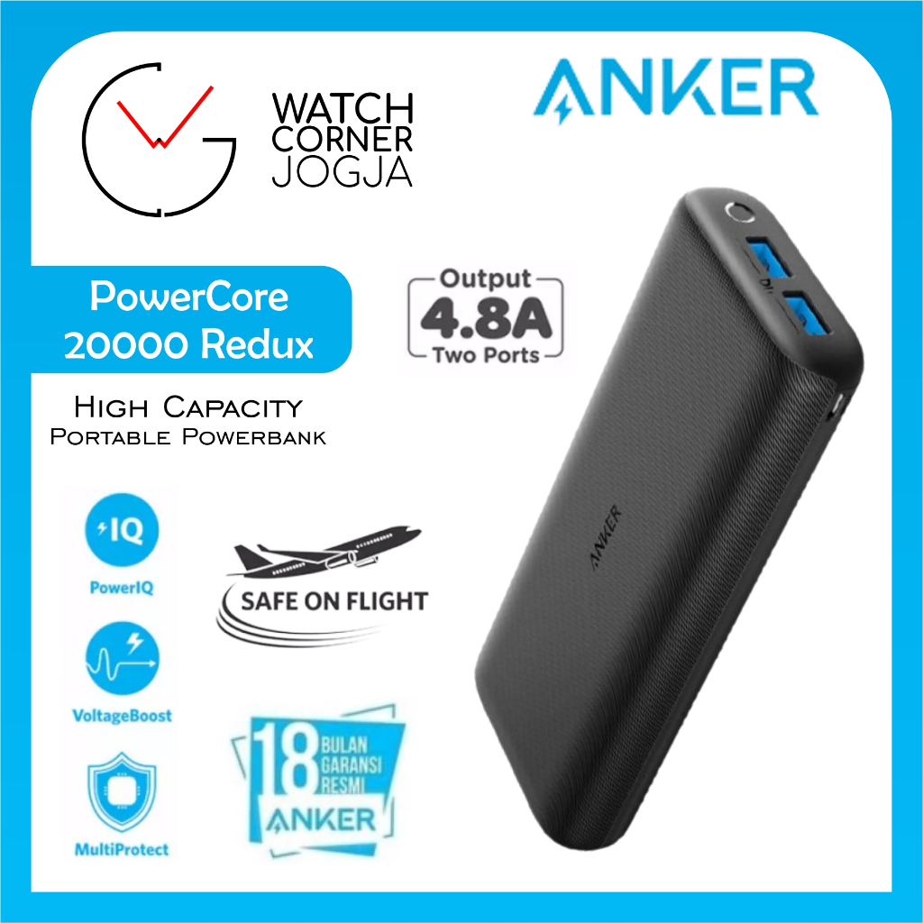 PowerBank ANKER PowerCore 20000 Redux - A1262 PowerIQ ORIGINAL GARANSI