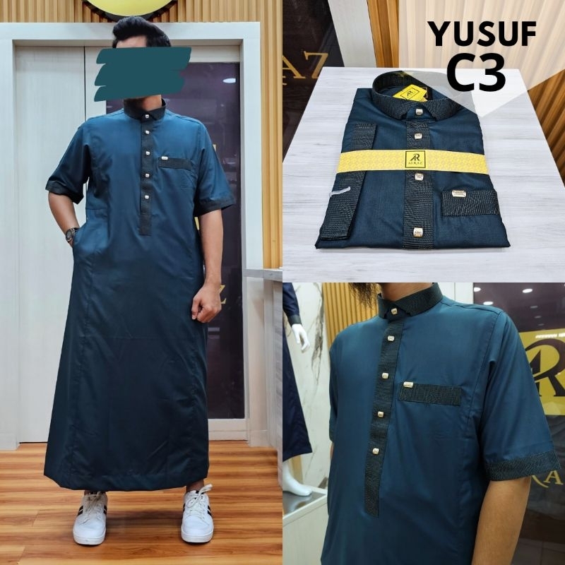 Jubah Alraz Lengan Pendek desain YUSUF katun premium Jubah Al Raz pendek