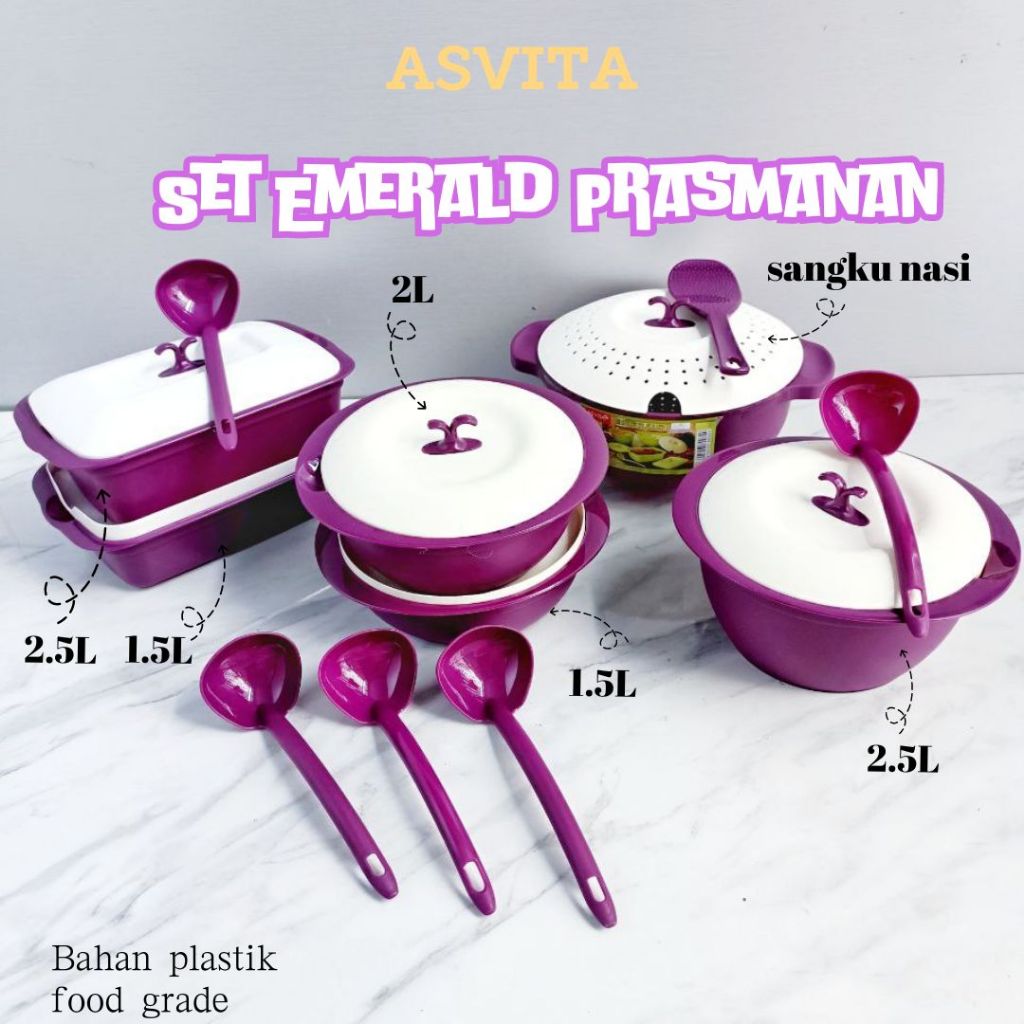 Asvita Emerald Family Set 6 Pcs  tempat menyajikan Makanan/prasmanan wadah saji