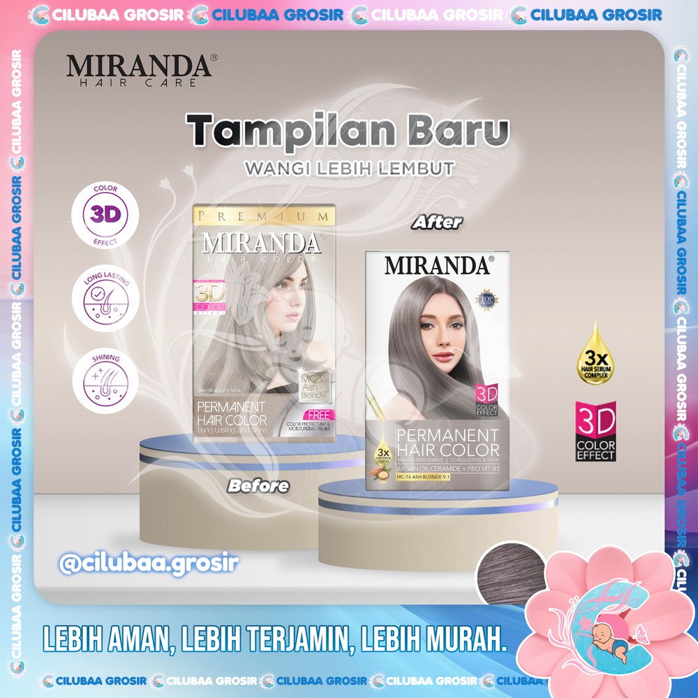 Miranda Hair Color MC16 Ash Blonde 30mL || Cat Rambut Permanen || Permanent Hair Color