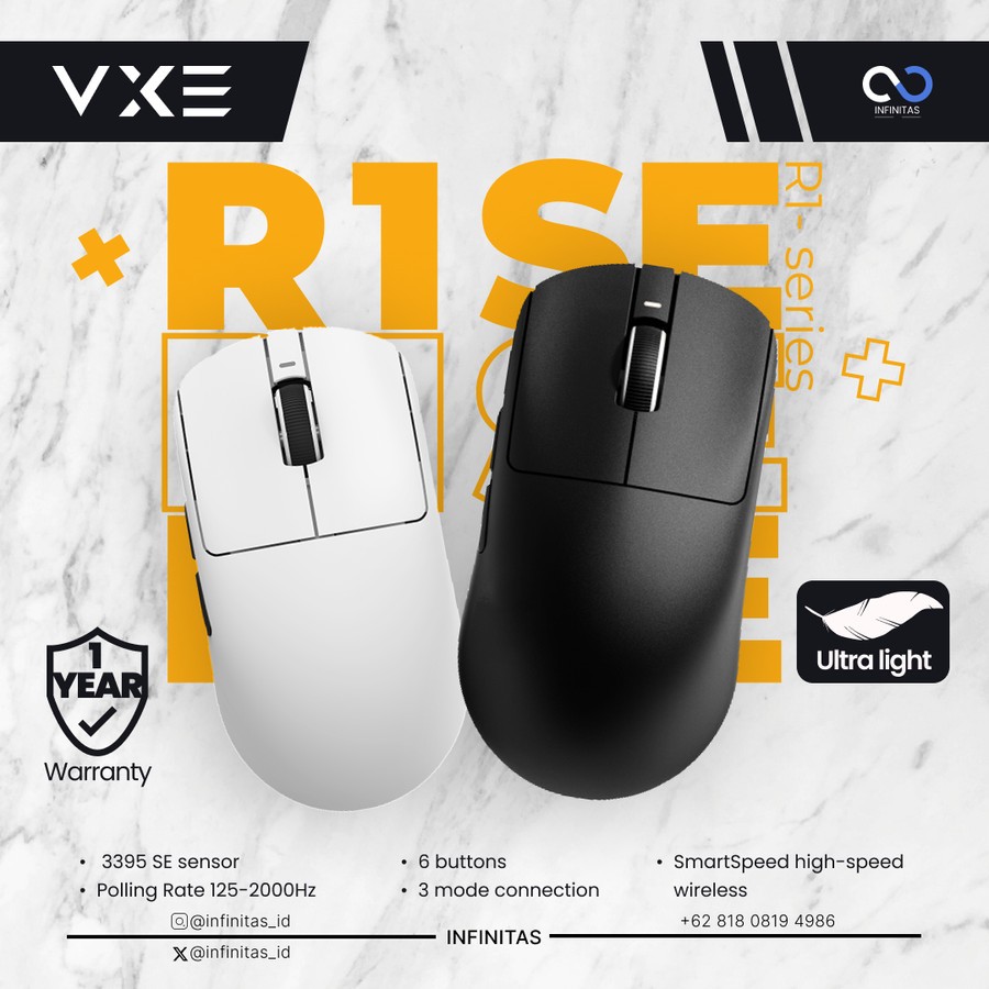 VGN VXE R1 SE+ Wireless Gaming Mouse - Hitam, Putih