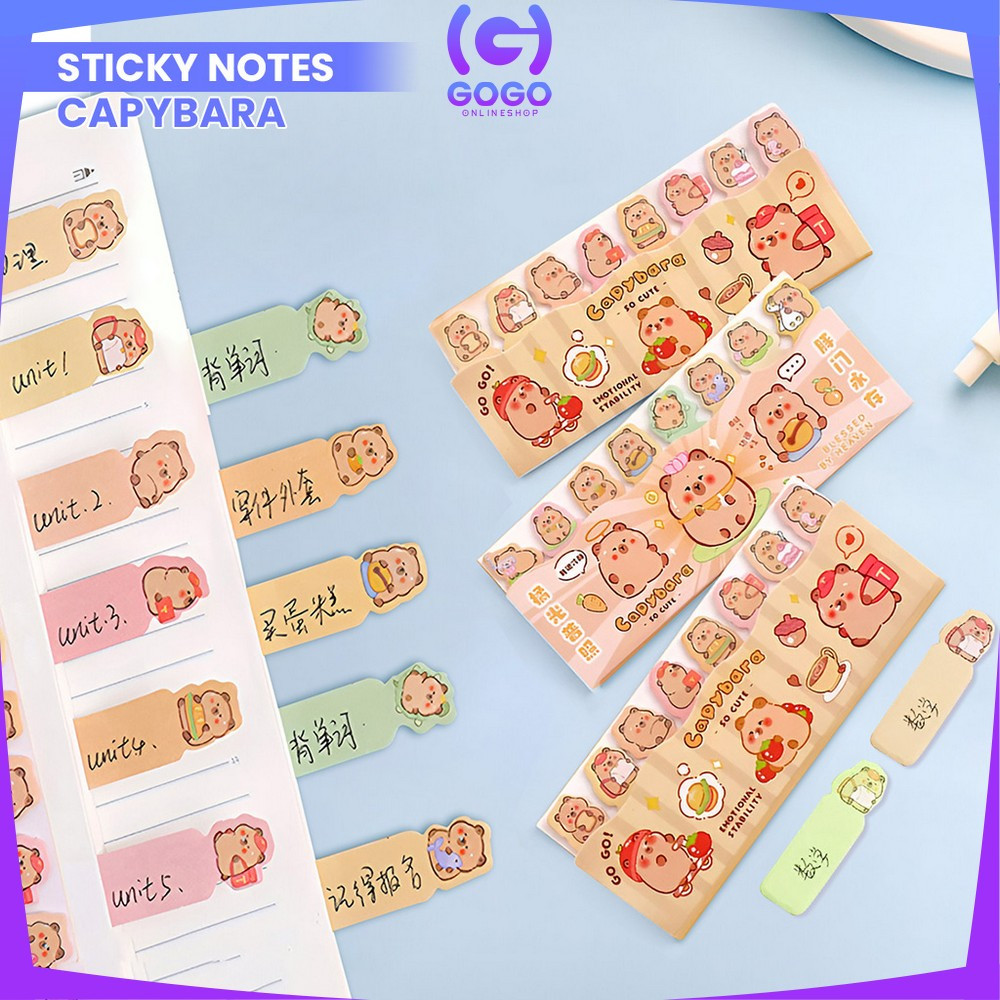 

GOGO-A95 Sticky Notes Motif Capybara Lucu 8 Baris Pembatas Buku Karakter / Kertas Memo Kapibara Catatan Penanda Buku Stick Note Stationery