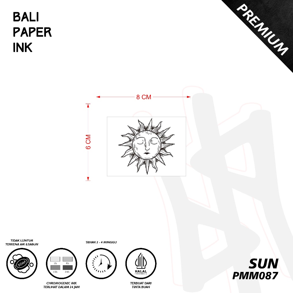 KODE M24O Tato Sun PMM87  Premium Temporary Tattoo  By Bali Paper Ink