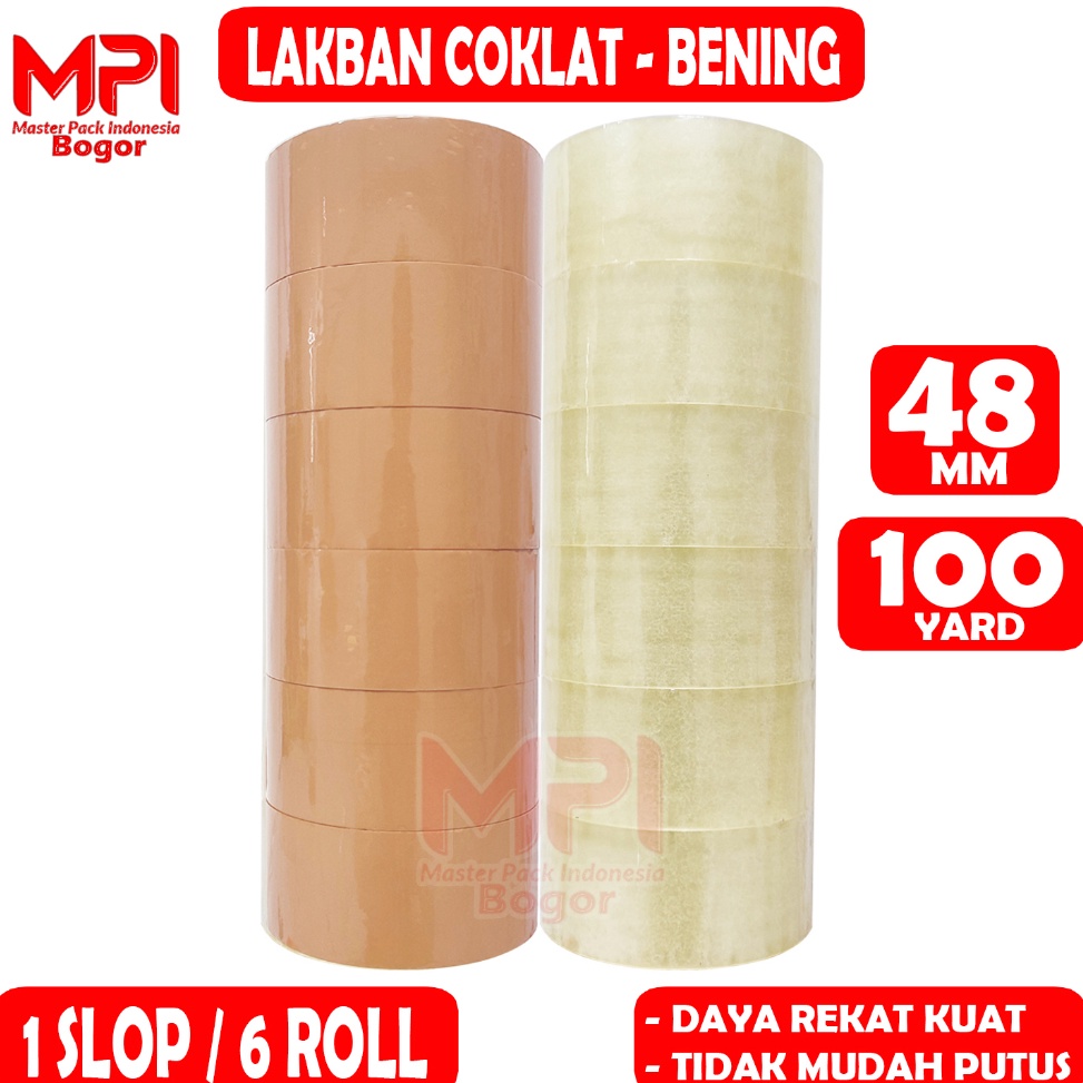 

6 PCS Lakban Coklat Lakban Bening MPI 48 mm x 1 yard Lakban Packing Master Pack Indonesia n P6O5