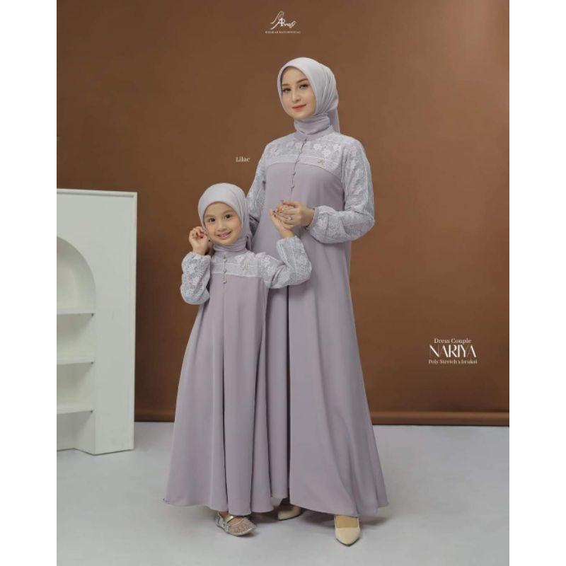 Nariya Couple Dress ArRafi // Baju gamis dress kembaran ibu anak polos mix brokat premium cantik sim