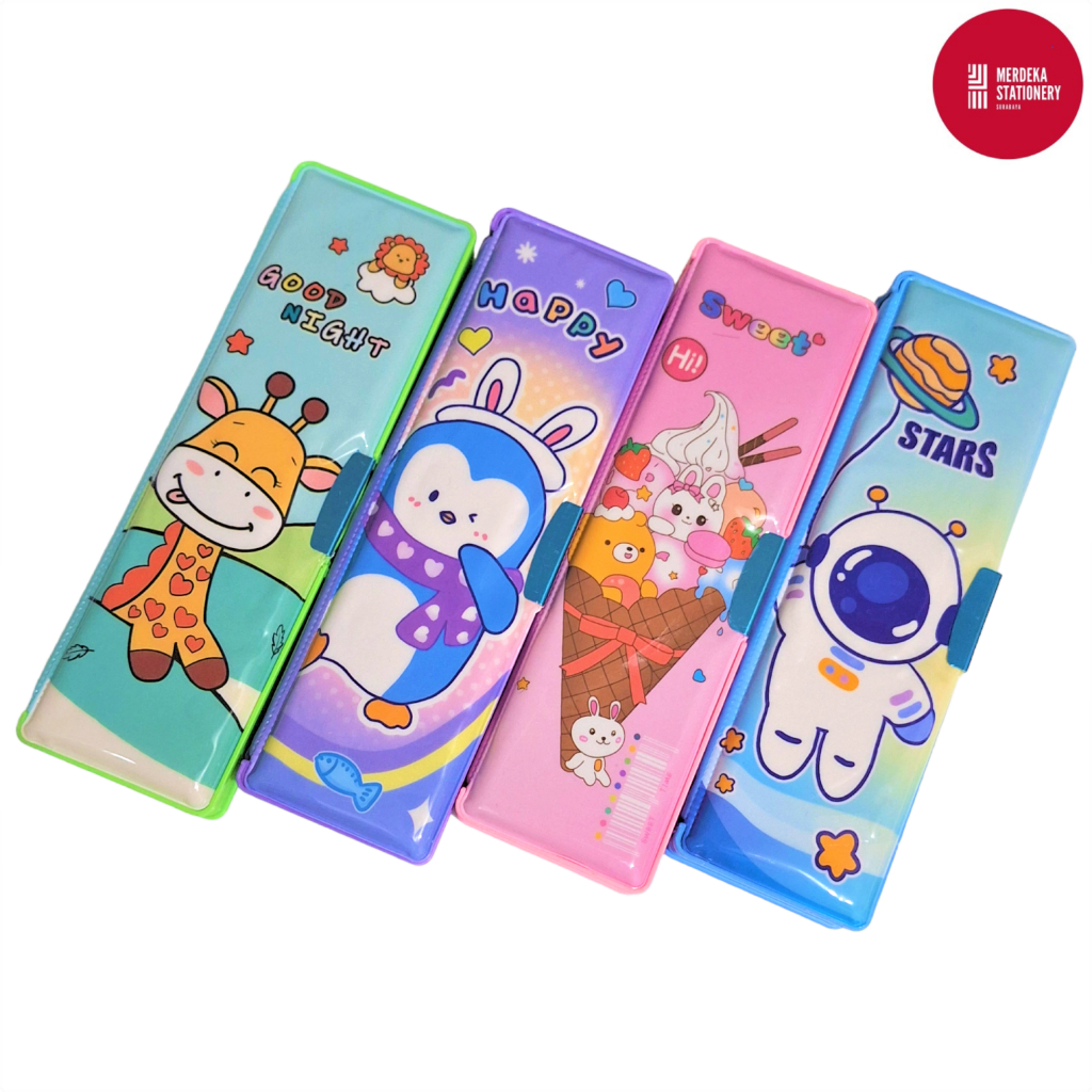 

Pencil Case/Tempat/Tepak/Kotak Pensil Magnet Plastik Murah Karakter Lucu 2 Sisi CC-1230 Pastel Color/Colour