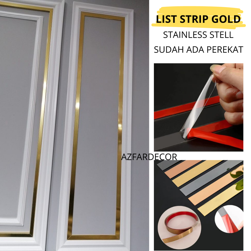list gold mirror stainless stell list gold stiker wallmoulding panjang 3meter