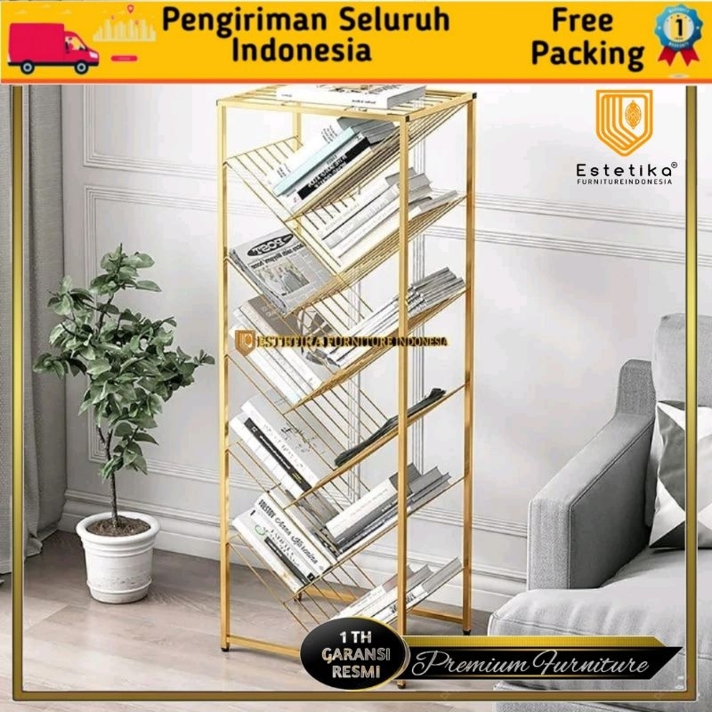ESTETIKA FURNITURE INDONESIA Rak Buku Stainless Steel Dengan Finishing gold Luxury