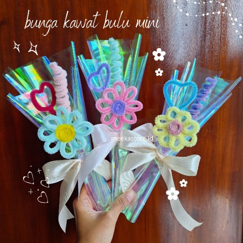 Buket Bunga Kawat Bulu MINI Pipe Cleaner Flowers Bouquet Single Bouquet Buket Wisuda Sempro