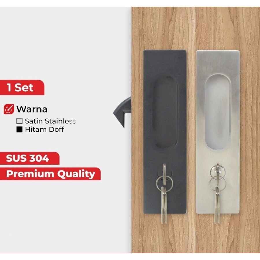 HANDLE TANAM TARIKAN PINTU KUNCI PINTU GESER SLIDING DOOR SET SUS 304 - Hitam