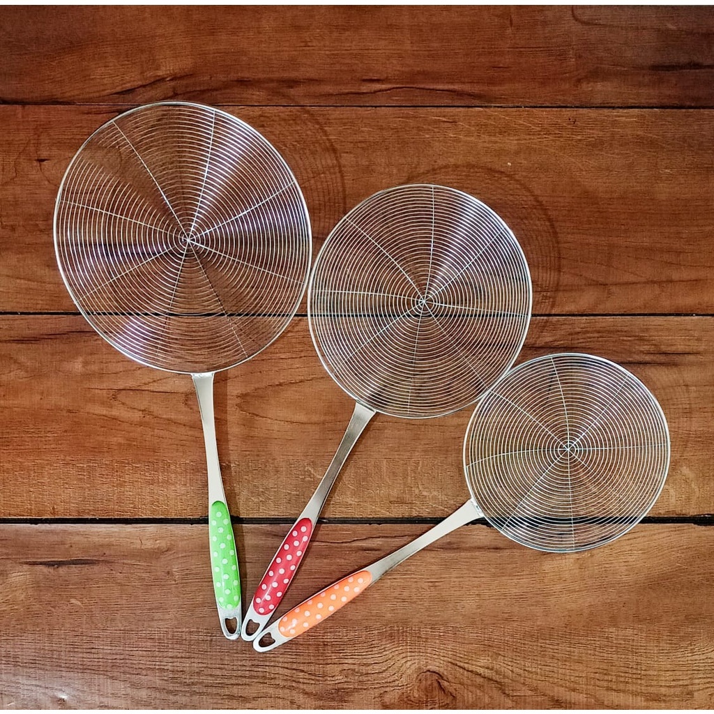 Serok stenlis tebal Saringan Minyak Goreng Stainless Motif Polkadot