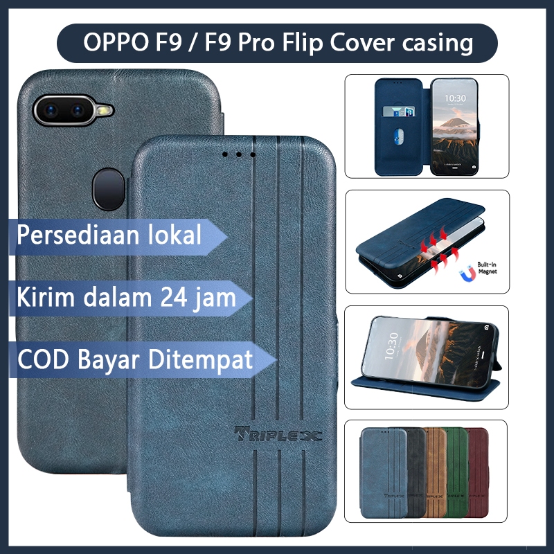 OPPO F9 / F9 Pro Flip Cover Casing magnet /Casing Dompet - Leather PU for Handphone / phone Leather 