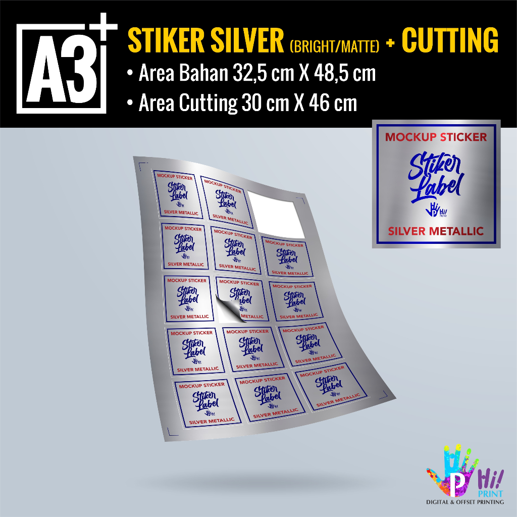 

Cetak Stiker / Print Sticker Label Metallic Silver Gold A3+ & KISS CUT Sehari Jadi