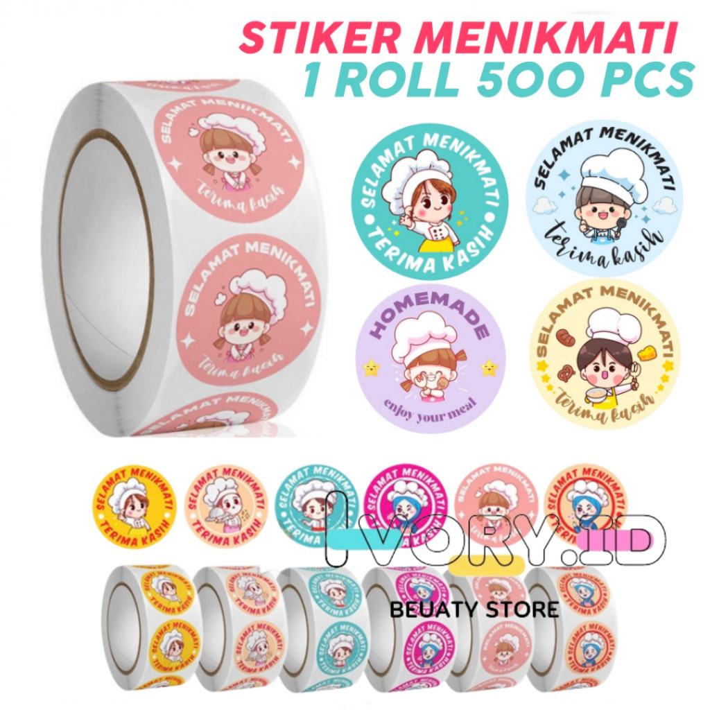 

IVO - 500 Pcs Sticker Roll 2,5cm Stiker Selamat Menikmati Makanan Kue Thank You Terima Kasih ST001