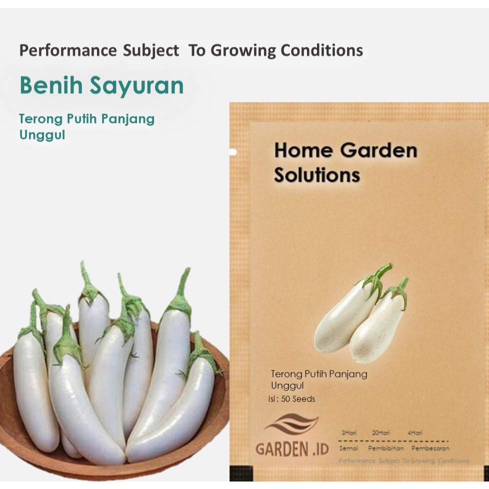 Garden Id Bibit Benih Tanaman Sayur Sayuran Terong Putih Panjang Unggul Perpack 50 butir Fress Seed 