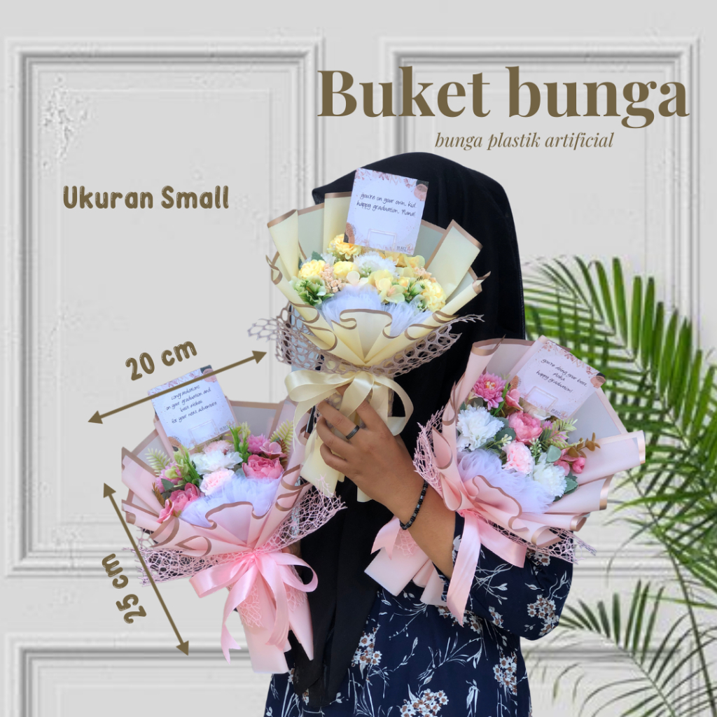 Buket bunga mini kado ulang tahun wisuda cewek ukuran 25 x 20 cm