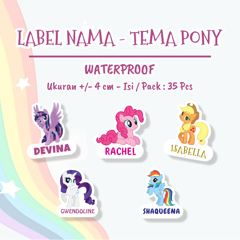 

35 pcs STIKER LABEL NAMA ANAK WATERPROOF CUSTOM PONY