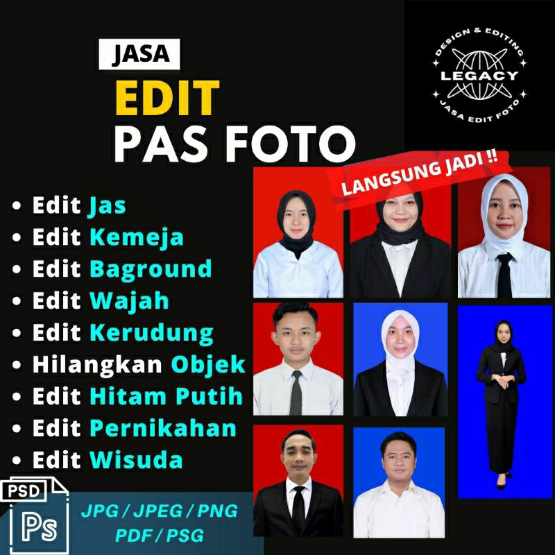 Edit foto / Pas foto / Album foto / Edit baju jas / edit baground / edit wajah / edit foto wisuda / 