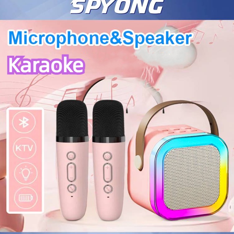 KODE X32E SPYONG Mini Speaker Karaoke Bluetooth Microphone Speaker Mic Wireless Rumah Dua Mikrofon S