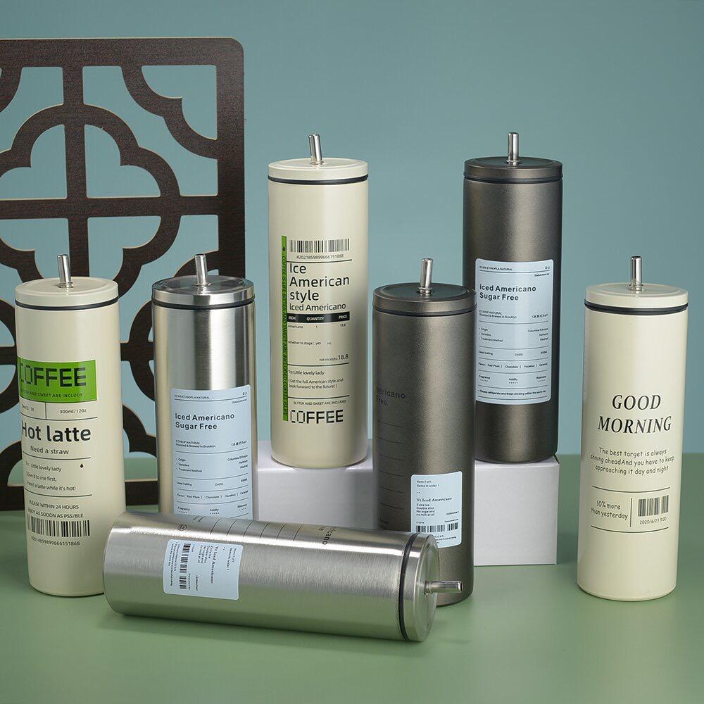 Tumbler Slim Americano Aesthetic Mug Coffee Tea Cup Stainless Steel dengan Sedotan 600ml / Termos In