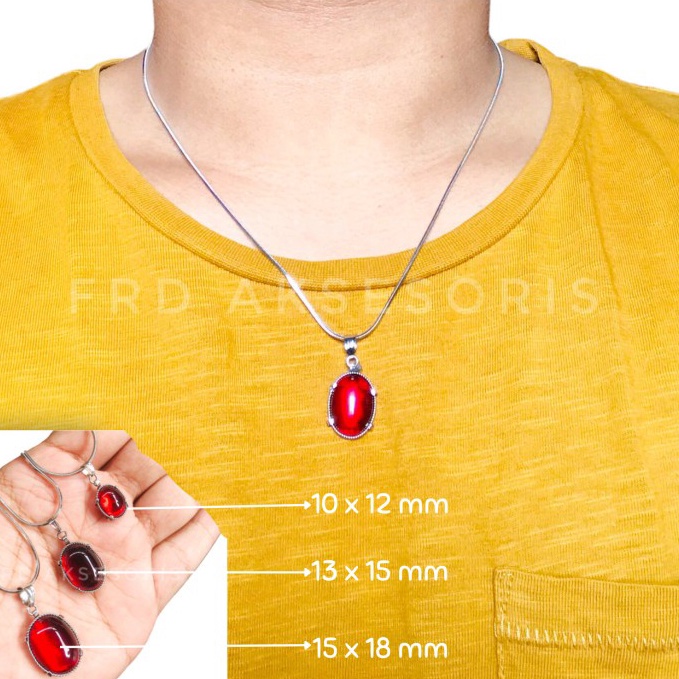 KODE Q97L Kalung Liontin Batu Merah Delima Bulat Pria Wanita