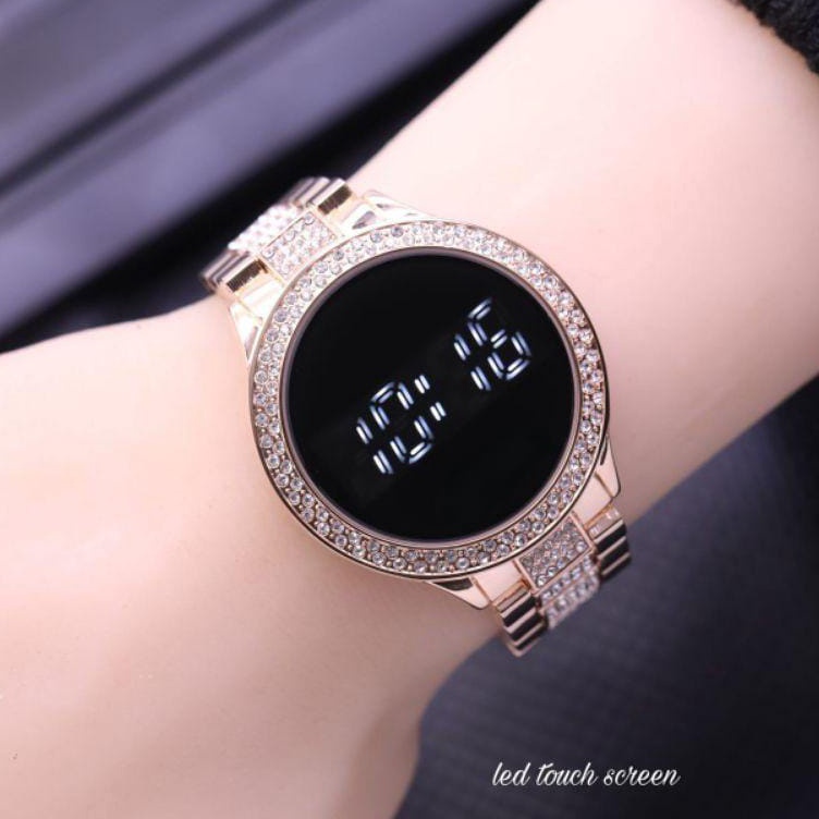 KODE P9T6 Jam Tangan Wanita Kecil Cewek Diamond Rantai DIGITAL LED Touch Screen FSSIL