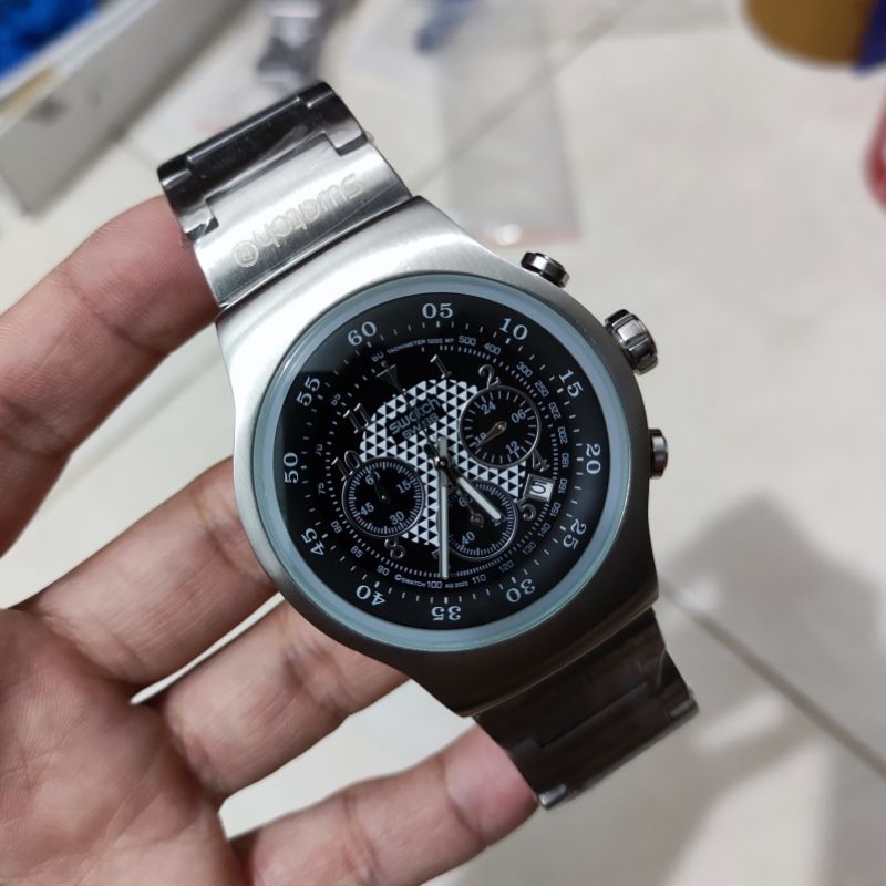Jam tangan Chronograph Pria SWATCH IRONY Japan Quartz Stainless steel
