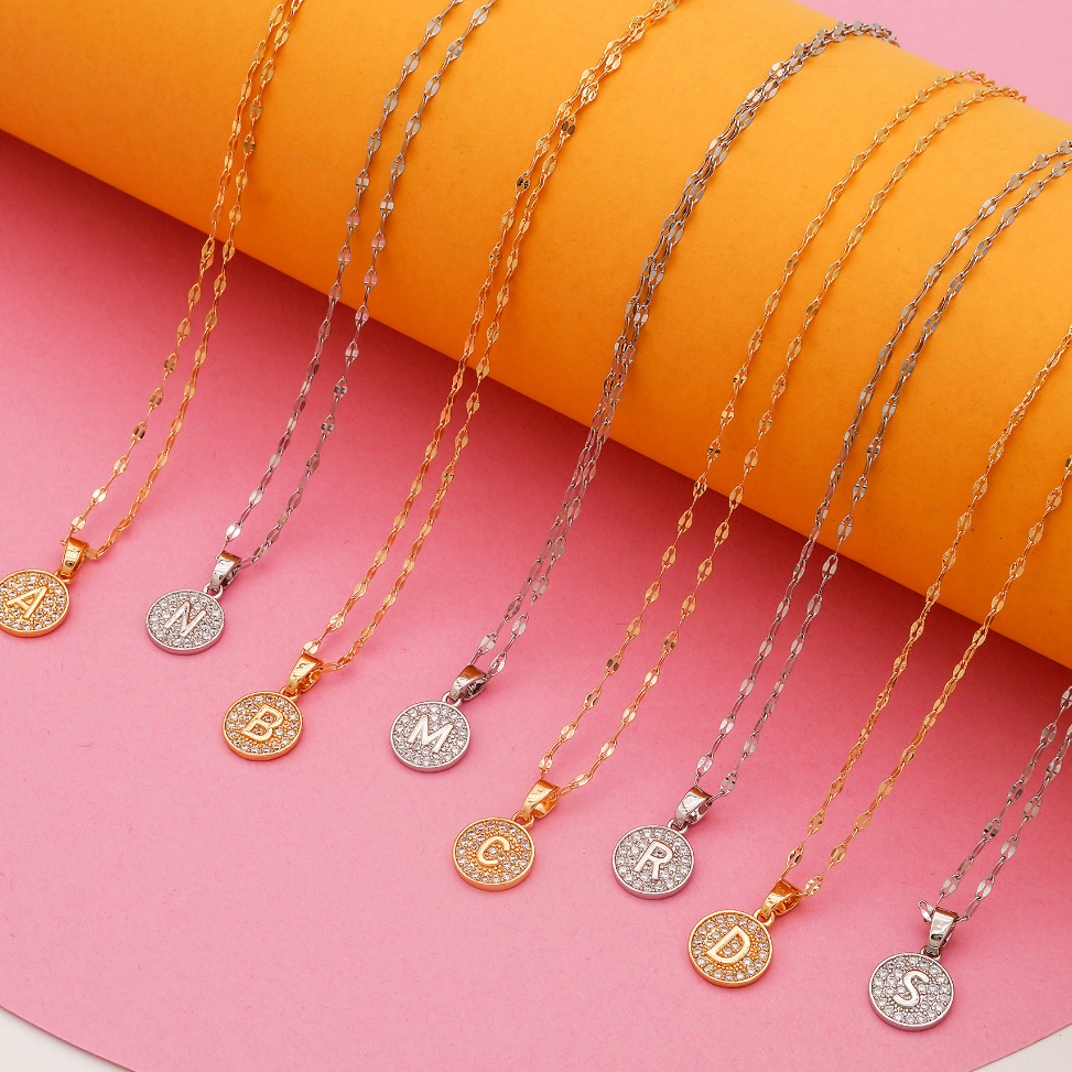 KODE D83X Hyl Jewelry 311N Kalung Titanium Huruf Muda Emas Wanita Anti Karat Asli Panjang