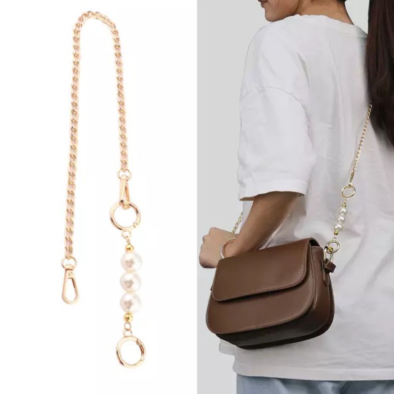KODE O15R FANMY  1cm strap chain extension  rantai tas gold mix mutiara  pearl chain extension  stra