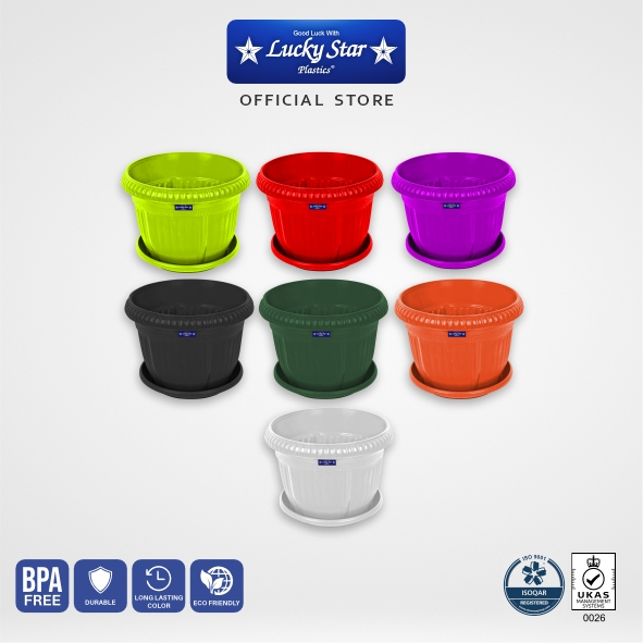 Lucky Star - POT BUNGA CLASSIC 25 CM + TATAKAN  pot bunga hias/ pot tanaman plastik