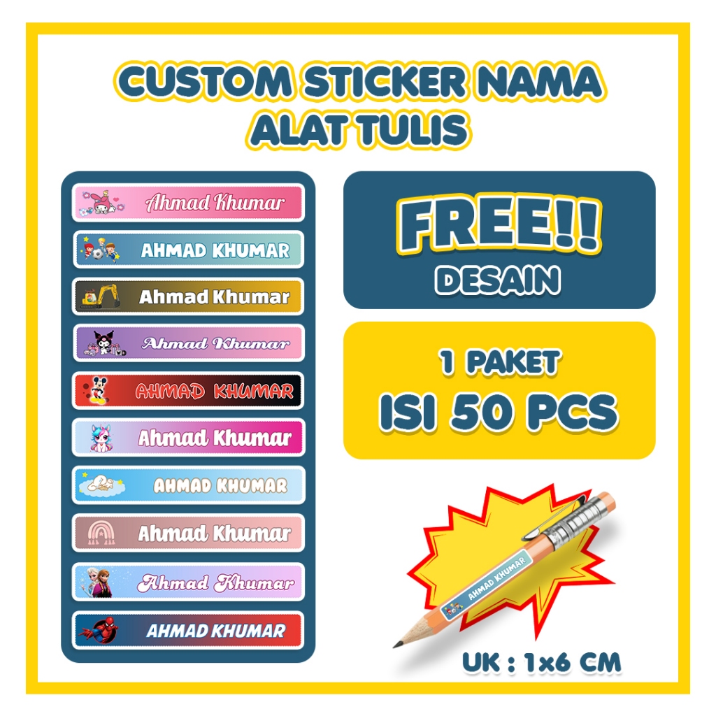 

Stiker Nama Alat Tulis Anak Waterproof Anti Air Isi 20 pcs