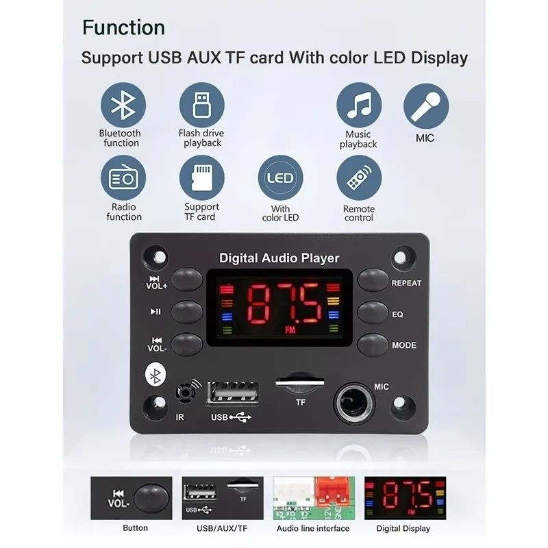 modul mp3 bluetooth audio mp3 bluetooth 5.0 mic amplifier 2x25w