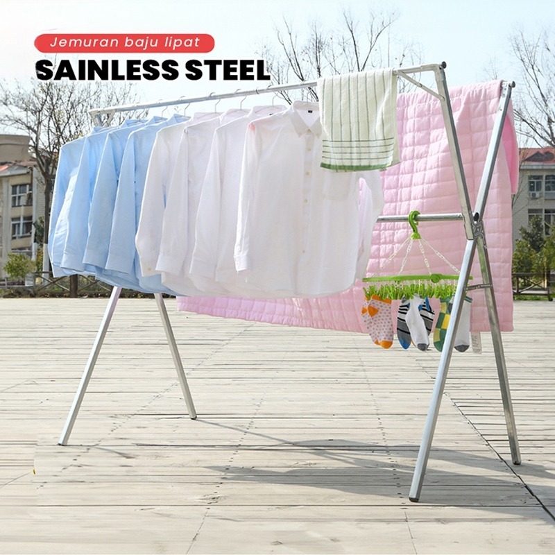DTG Jemuran baju stainless steel LSJ-200CM /Jemuran Baju Lipat Stainless Steel Portable /Rak Jemuran