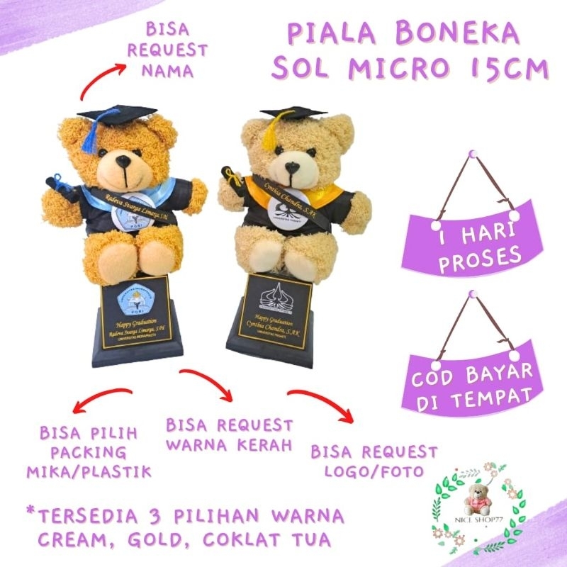 Boneka Piala Wisuda Sol Micro Bulu Keriting