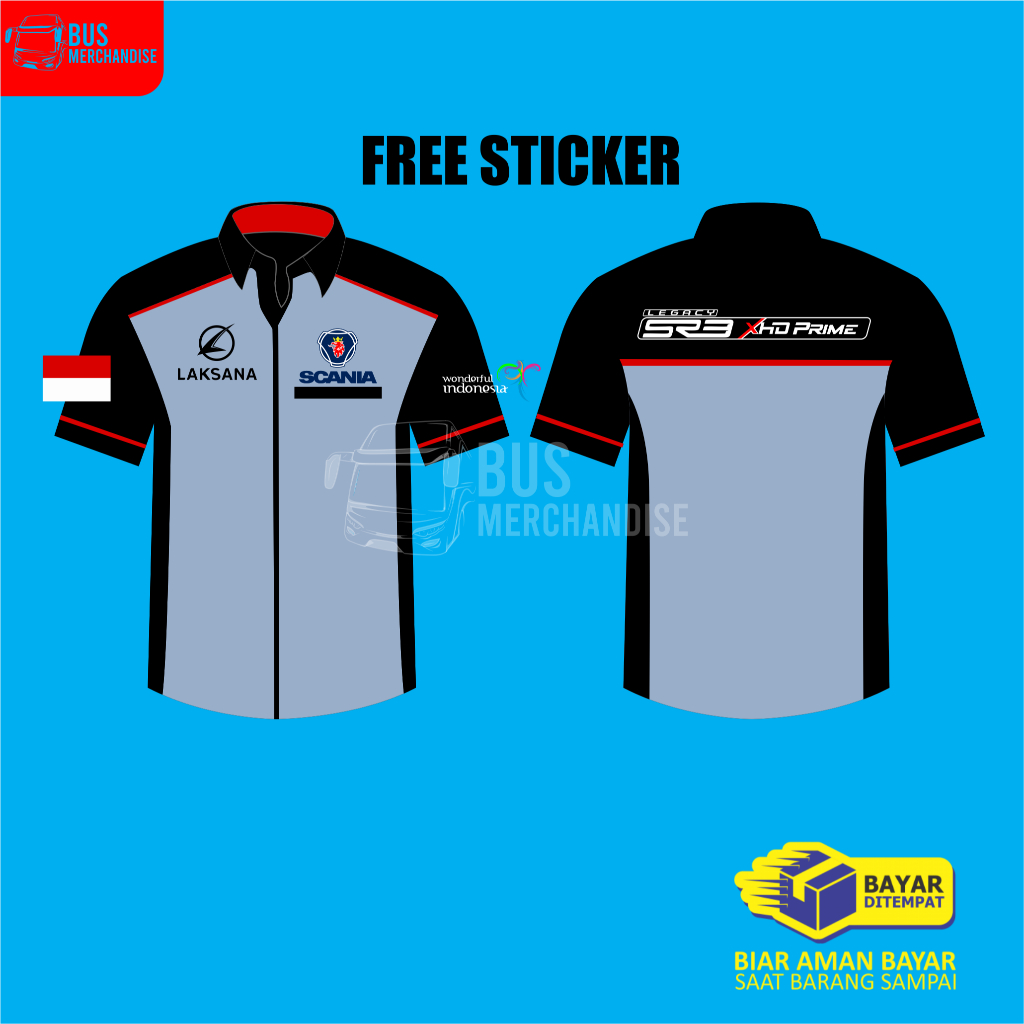 Kemeja Baju Bus Bis Mania Bismania Scania Legacy SR 3 Xhd Prime Laksana