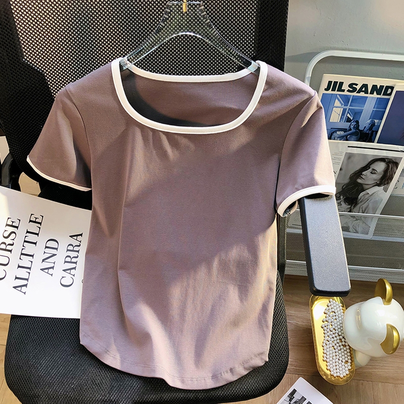 Kaus Leher Persegi Bergaris Coklat Baru Atasan Ketat Fashion Wanita Gaya Korea