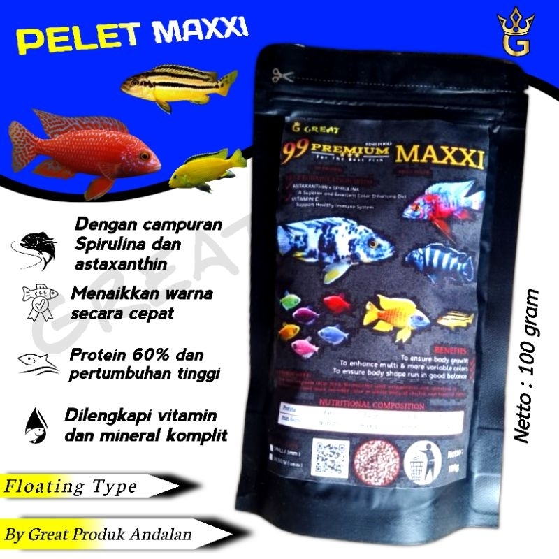 Pakan ikan 99 premium maxi pelet great maxxi untuk Cichlid 100 gram