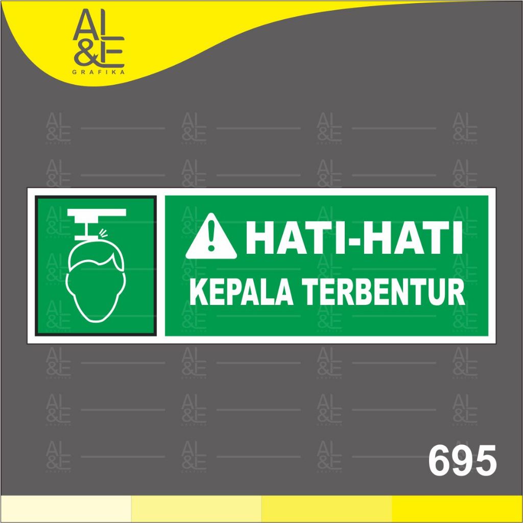 

695- Stiker Hati-Hati, Kepala Terbentur, Sticker Vinyl, Cetak Premium Indoor, Tahan Air