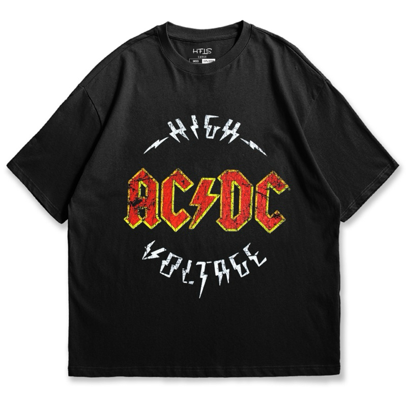 HFLS Kaos Band Oversize ACDC High Voltage Logo | Oversized Tshirt Premium | Baju Musik ACDC High Vol