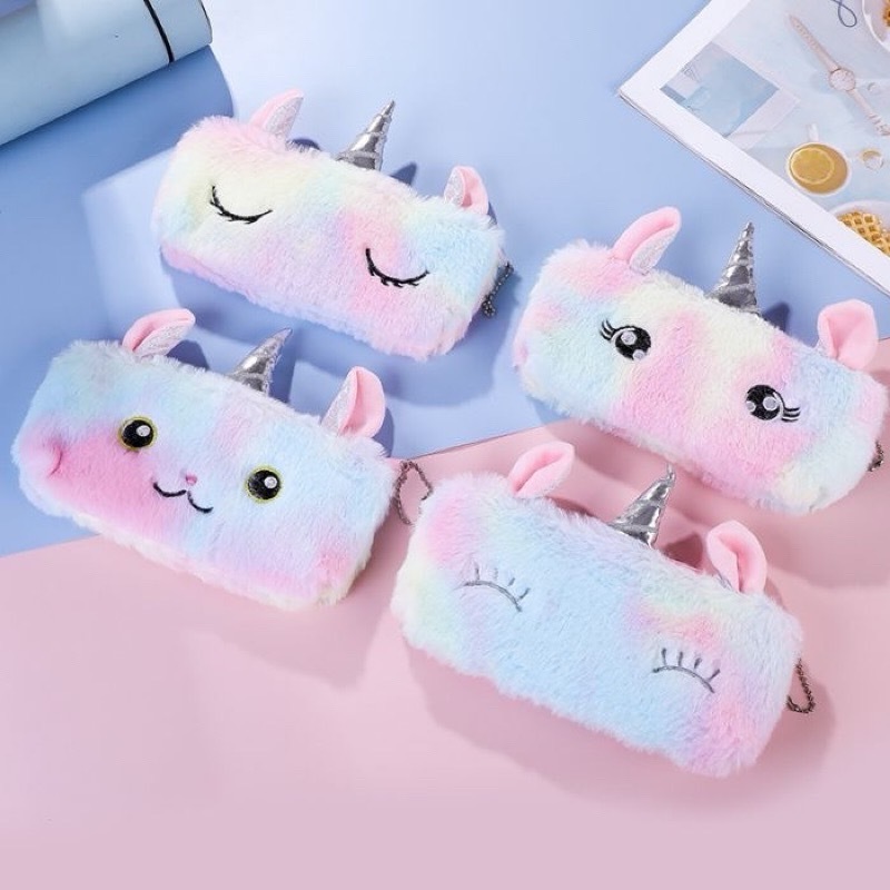 

[ TWQ-002 ] Kotak Pensil Unicorn BUlu Mata / Tempat Pouch Organizer Unicorn Mata Tanduk